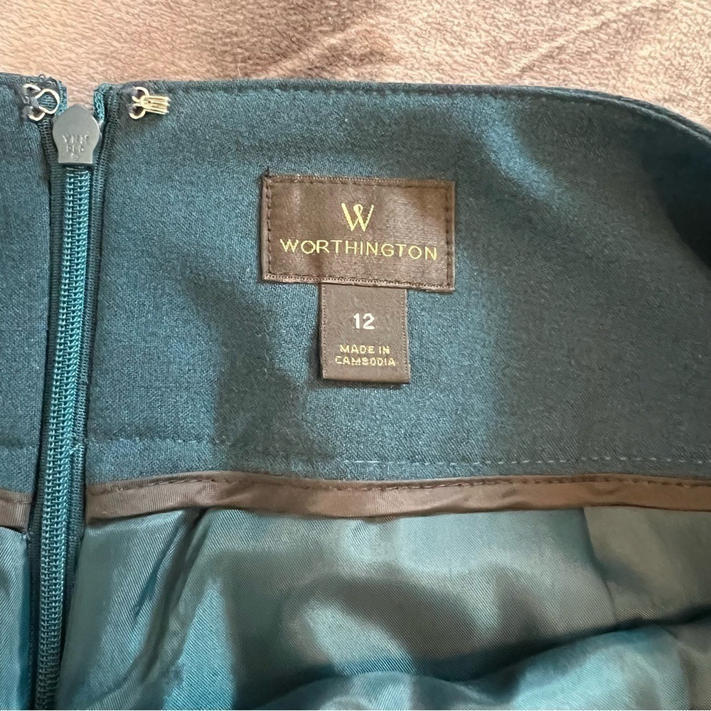 Worthington Teal Blue Pencil Skirt Lined Back Vent Career Size 12 - Picture 8 of 13